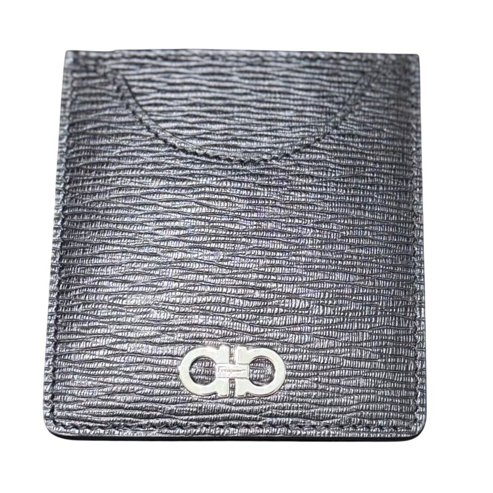 NWT Auth Salvatore Ferragamo Gancini Black Red Leather Card Case Holder - Picture 12 of 12